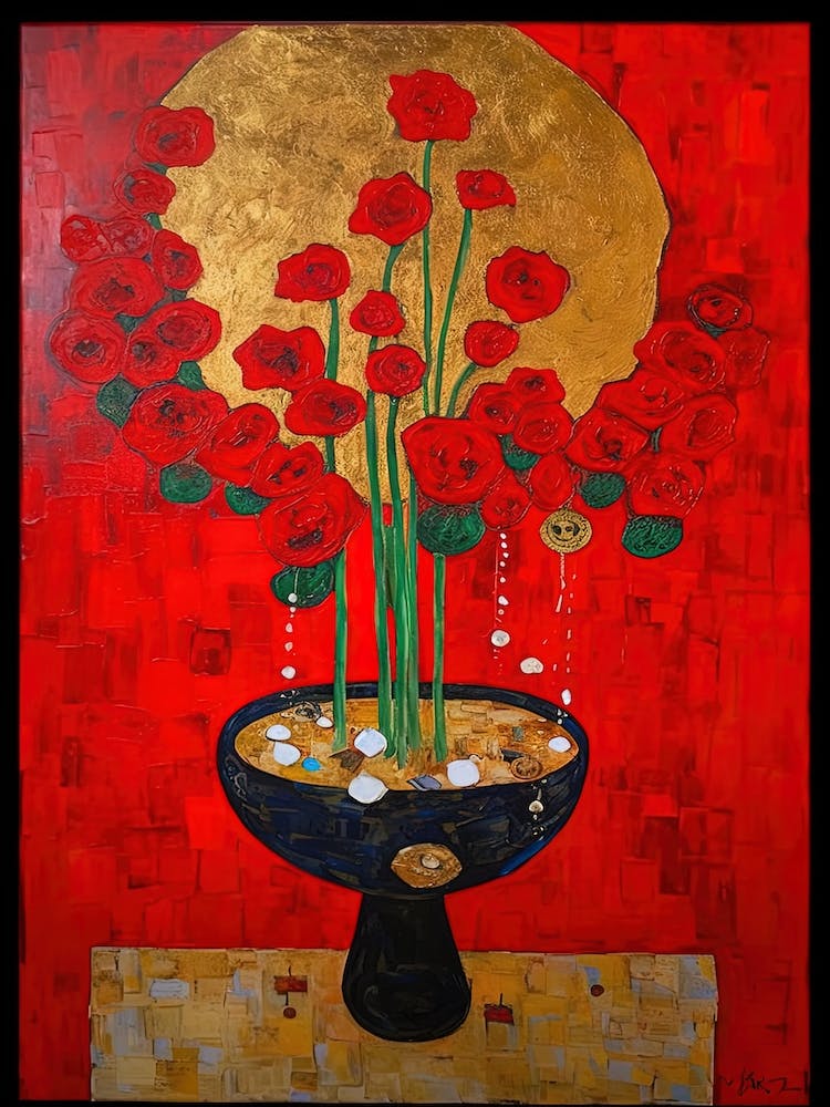 Amaryllis With A Cat 3 Art Nouveau Klimt Style