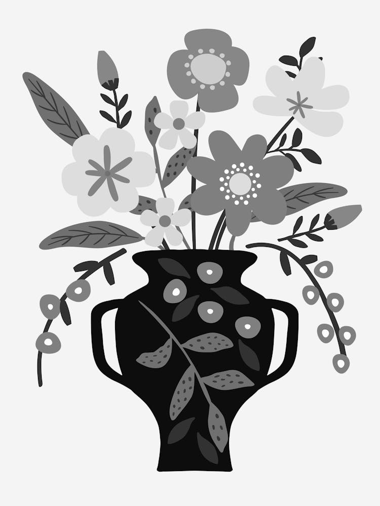 Black And White Vase With Flowers