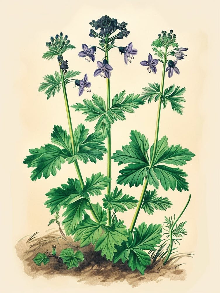 Vintage Illustration Black Stem Spleenwort 1