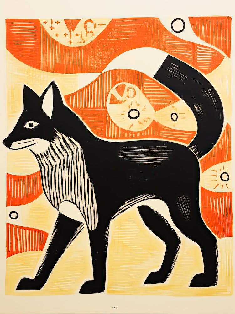Arctic Fox, Woodblock Animal Drawing 2