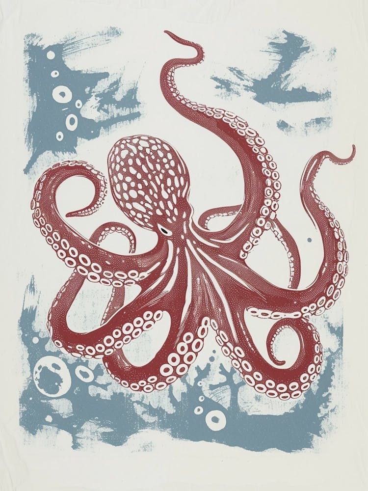 Roter & Blauer Oktopus Macht Blasen 2