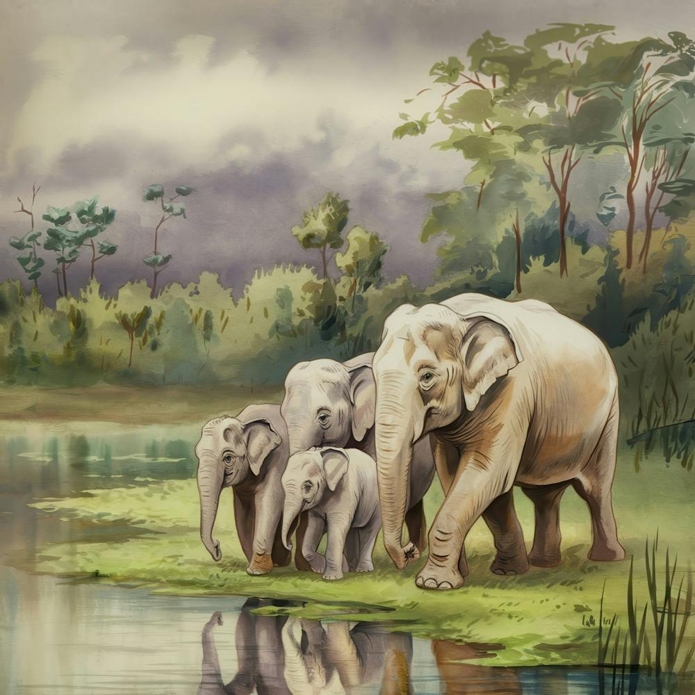 Elephants By The Water