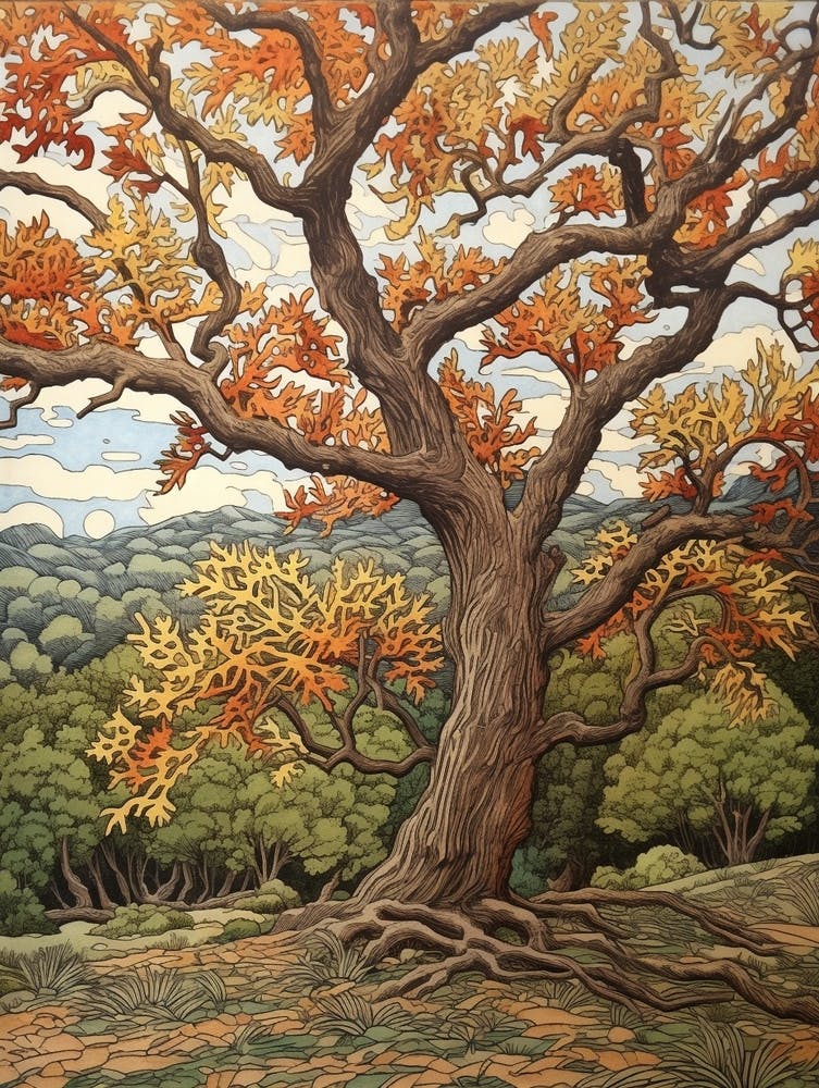 American Elm 1 Vintage Autumn Tree Print