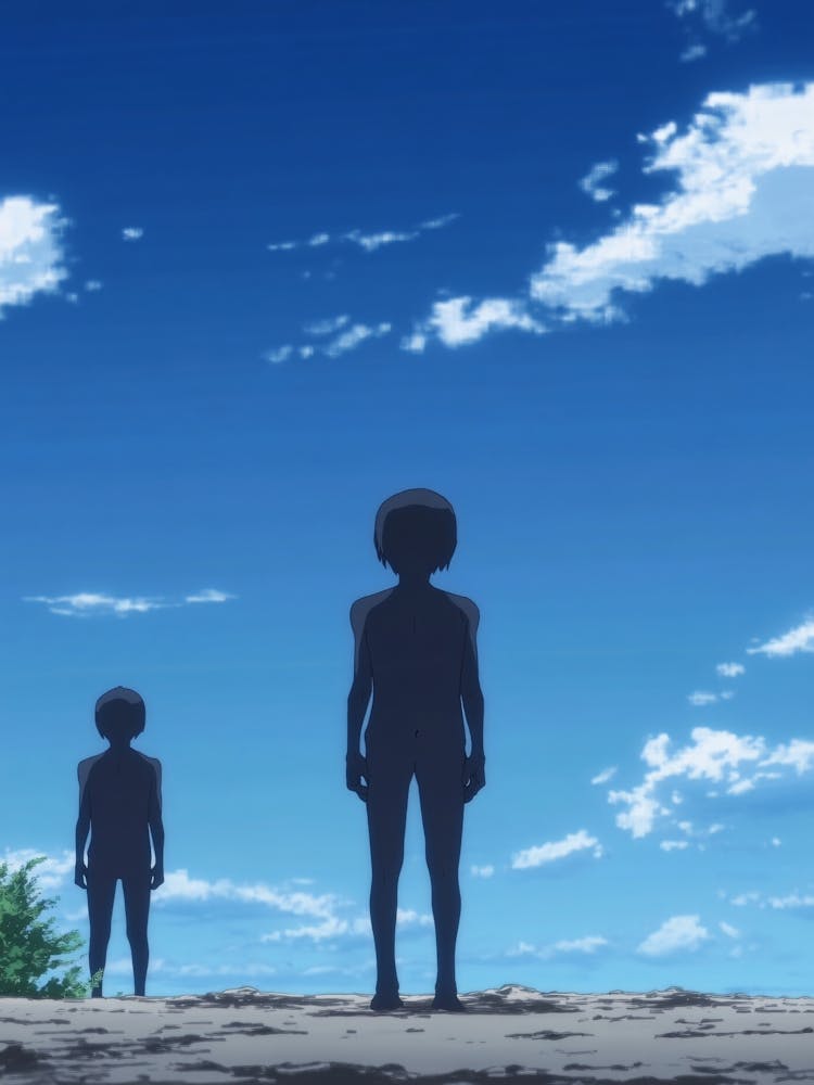 Two Anime Characters Standing On A Hill
