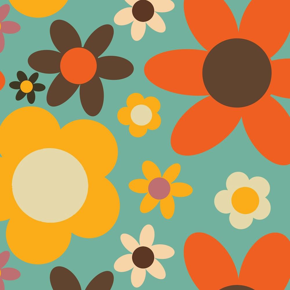 Bold 70s  Retro Floral Blue Square