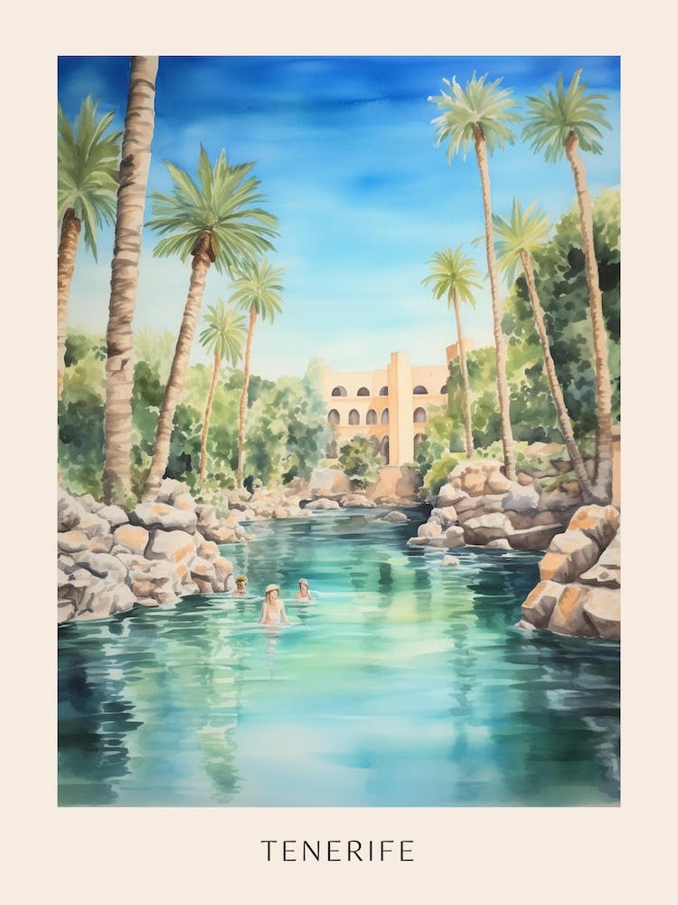Swimming In Tenerife Spain Watercolour Poster