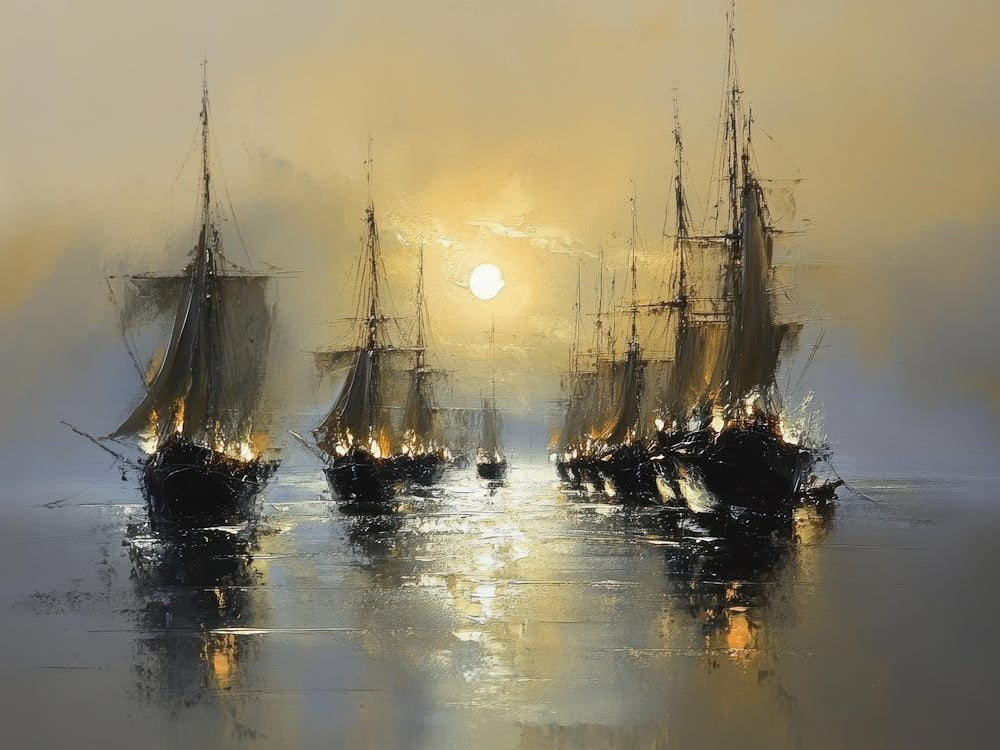 Sailing Ships At Sunset