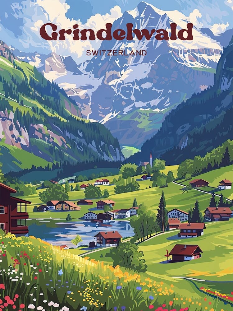 Grindelwald Switzerland Jungfrau Travel Art
