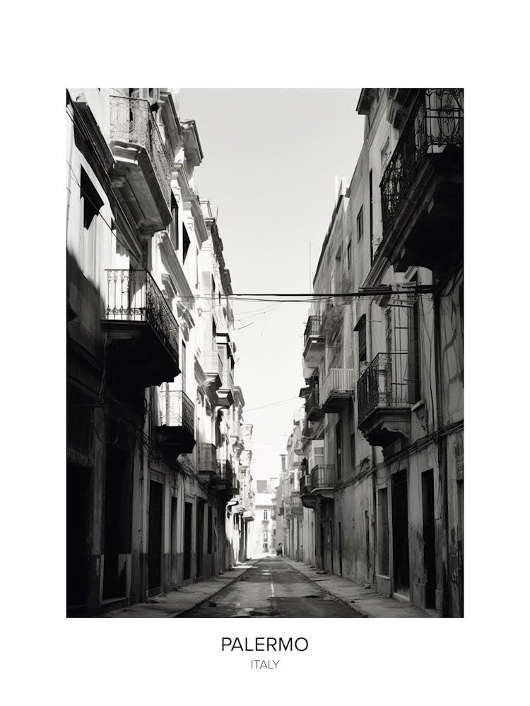 Poster Of Palermo, Italy, Black And White Photo 1