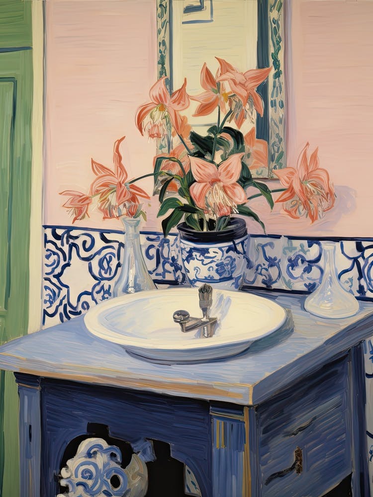 Bathroom Vanity Painting With A Columbine Bouquet 4