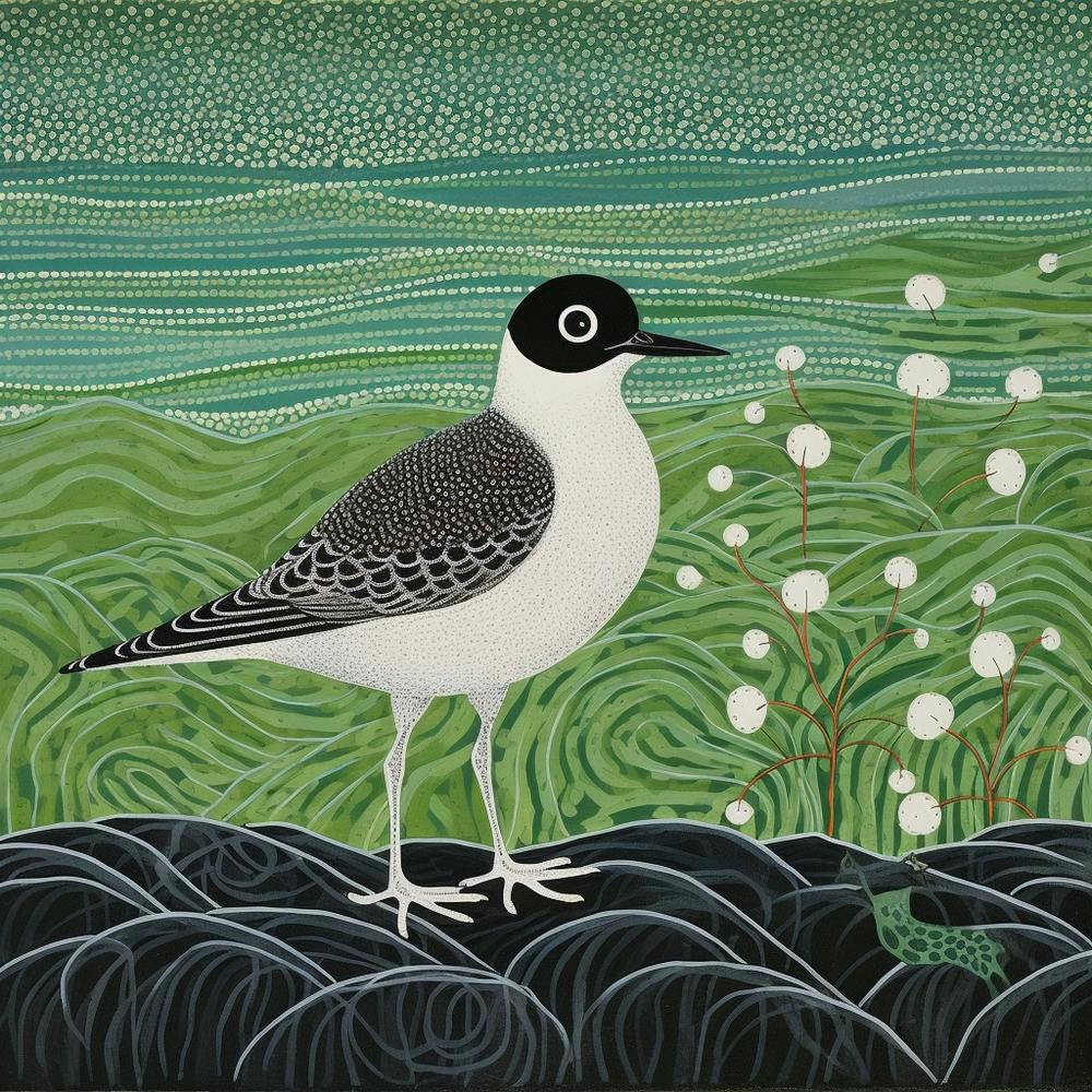 Ohara Koson Inspired Bird Painting Grey Plover 1 Square