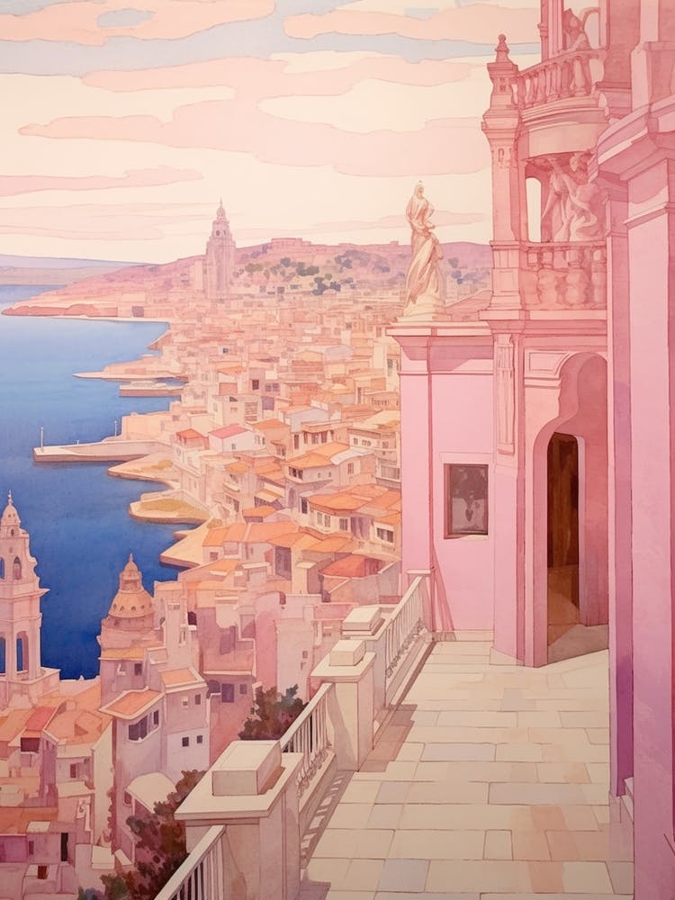 Cartagena Spain 6 Vintage Pink Travel Illustration