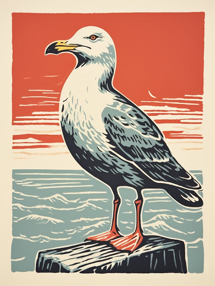 Vintage Bird Linocut Seagull 1