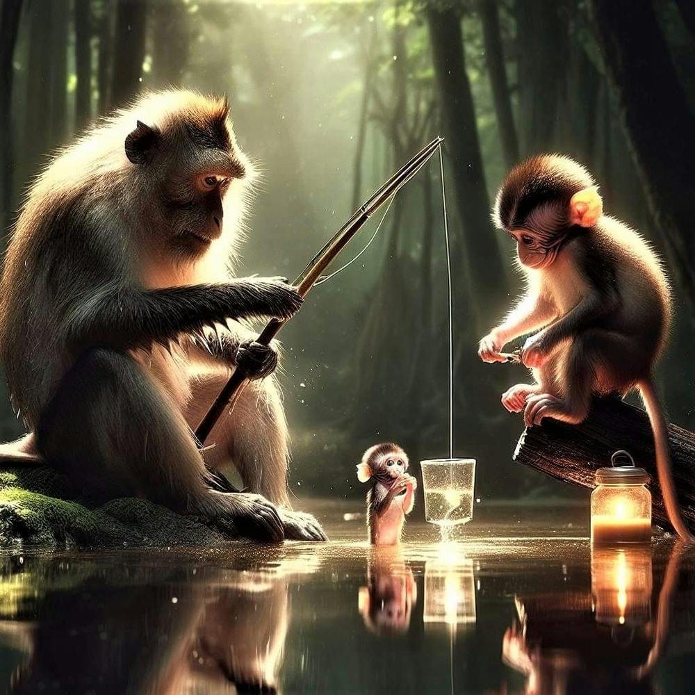 Monkeys Playing In The Water