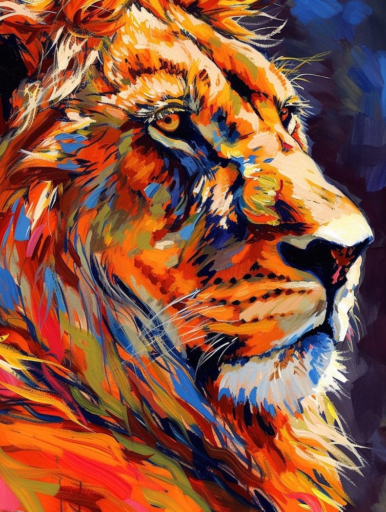 Masai Lion Portrait Close Up Fauvist Painting 4