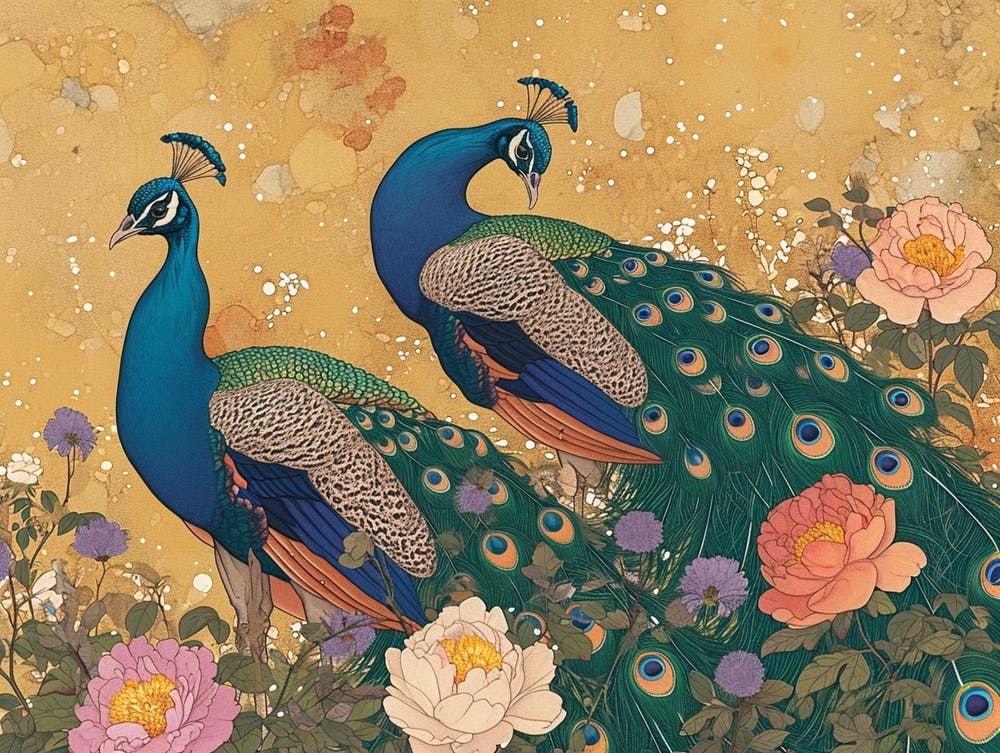 Floral Animal Illustration Peacock 2