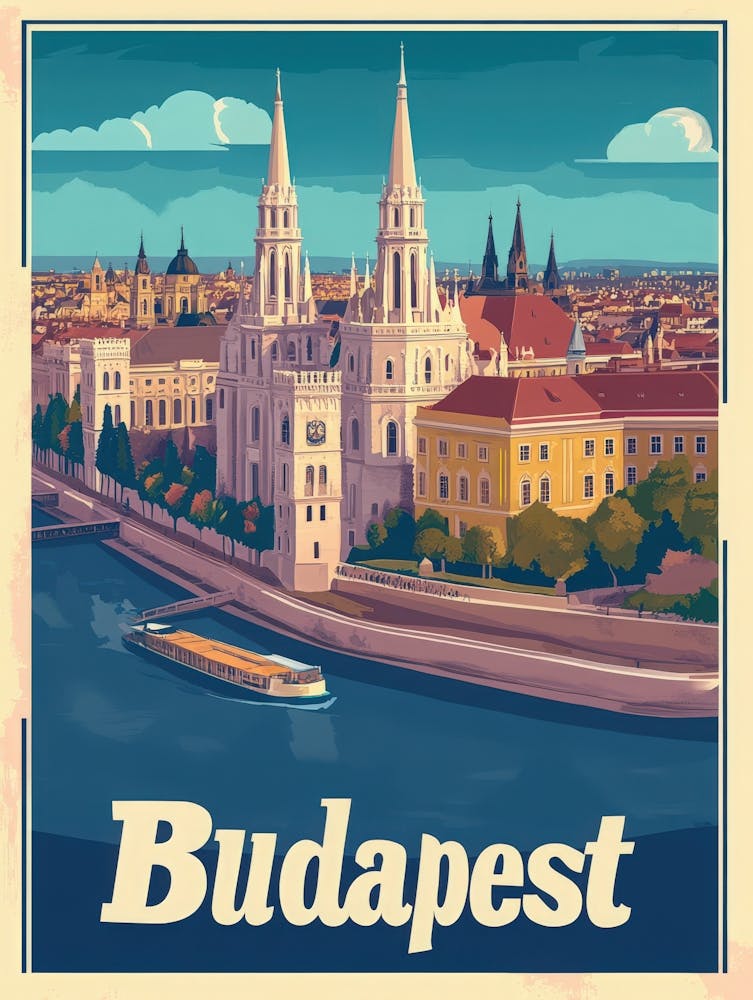 Aihrgdesign A Retro Travel Poster For Budapest Featuring The 4