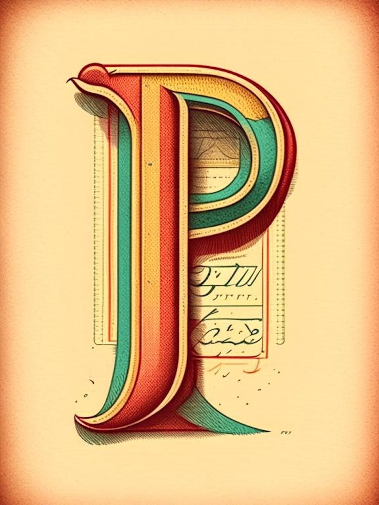 P, Letter, Alphabet Vintage Sketch 2