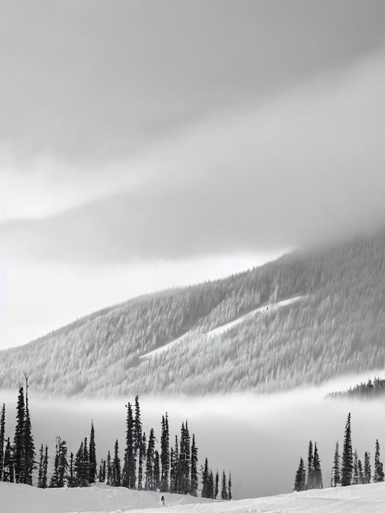 Kicking Horse, Canada Black And White Skiing Poster