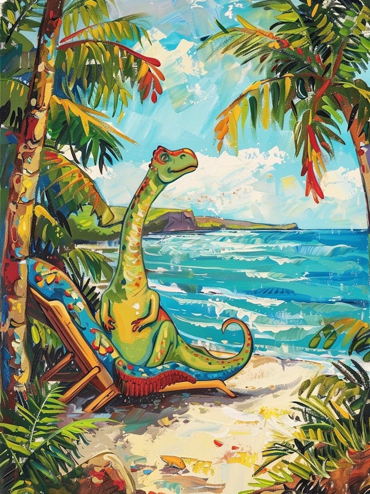 Dinosaur On A Sun Lounger On The Beach 1
