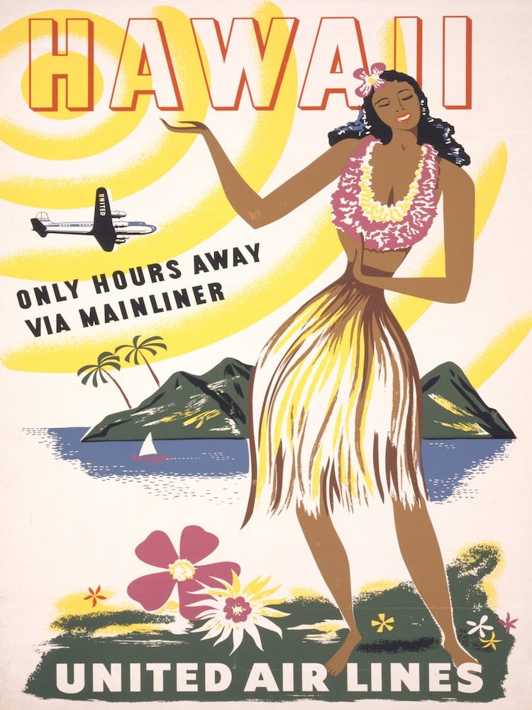 Hawaii United Airlines 1950 Vintage Poster