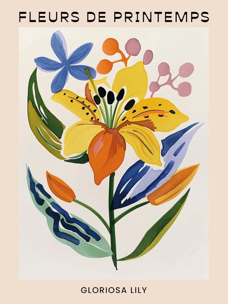 Spring Floral French Poster  Gloriosa Lily 1