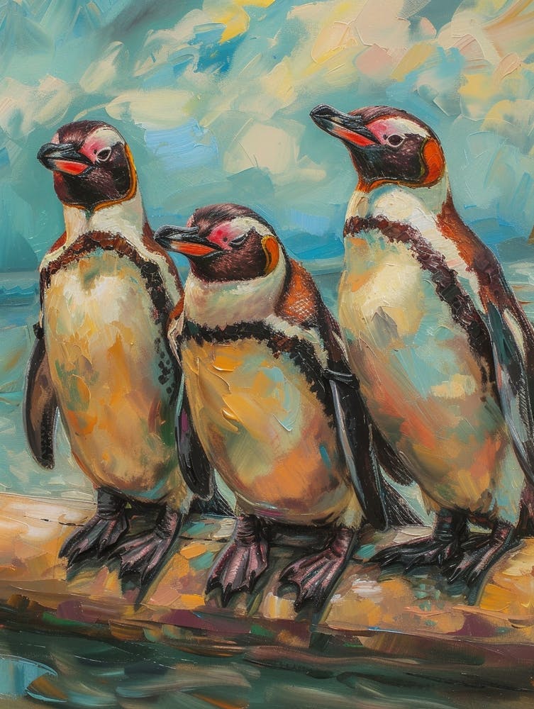 African Penguin Paradise Harbor Oil Painting 3