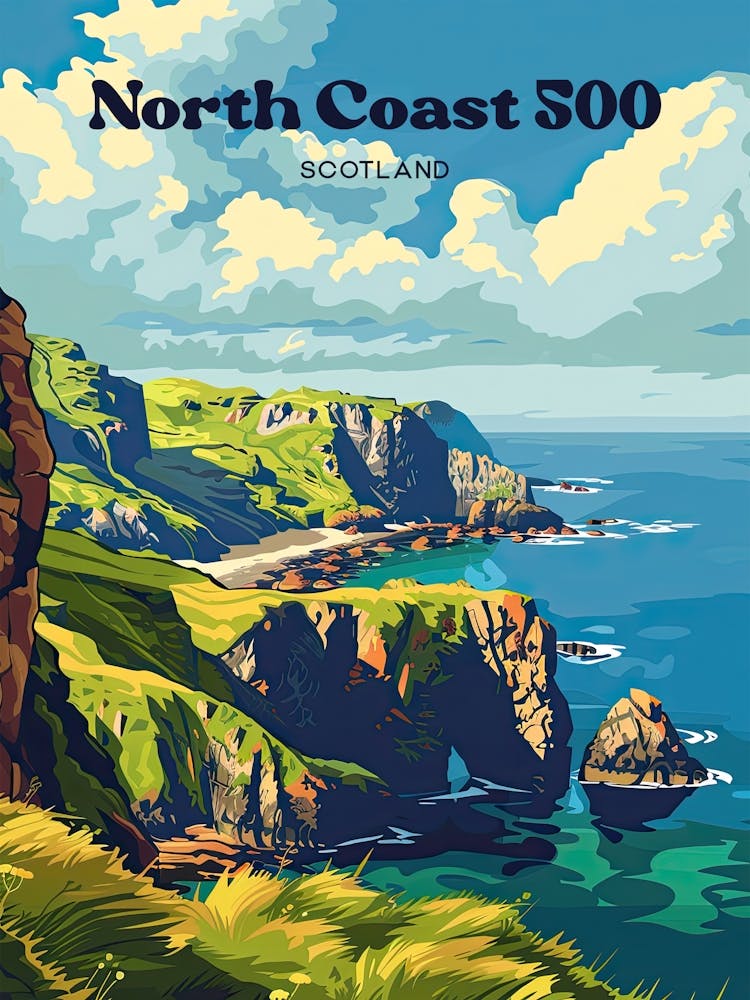 North Coast Scotland Coastline Art Illustration