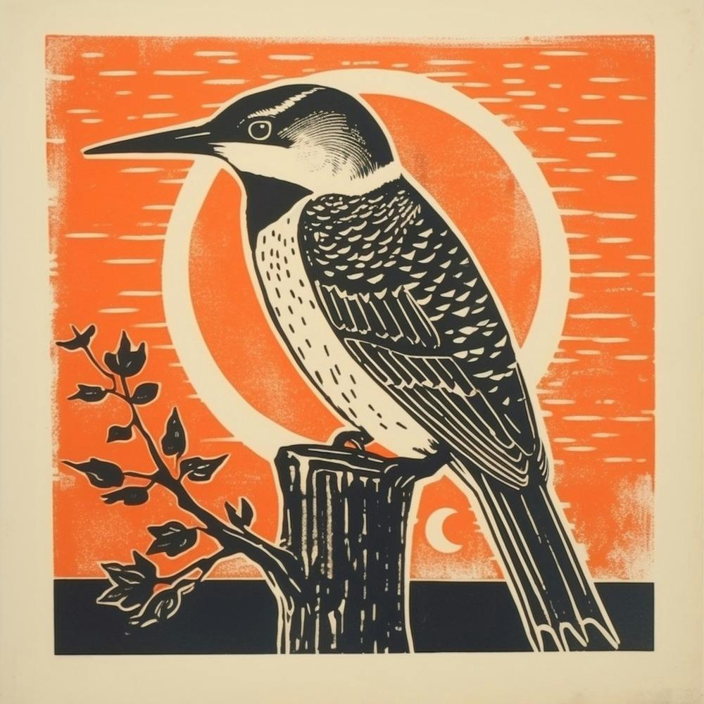 Retro Bird Lithograph Kingfisher 2