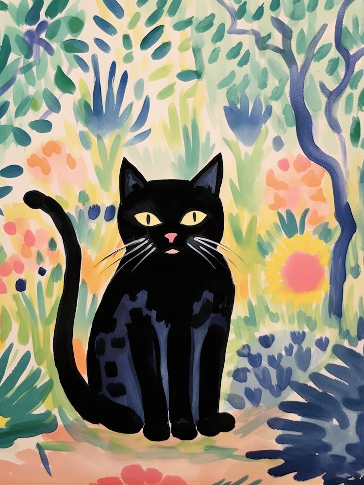Henri Edmond Cross Style Cat In A Flower Garden 4