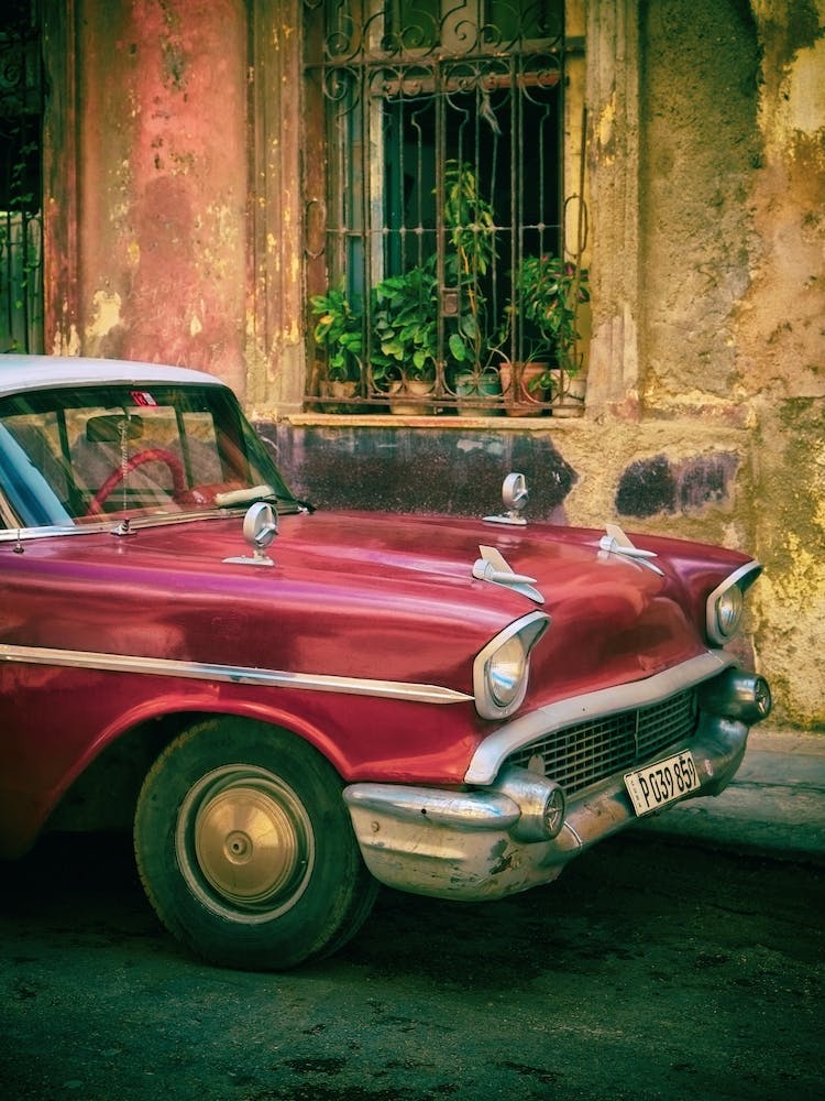 Parked Red Classic Car Cuba