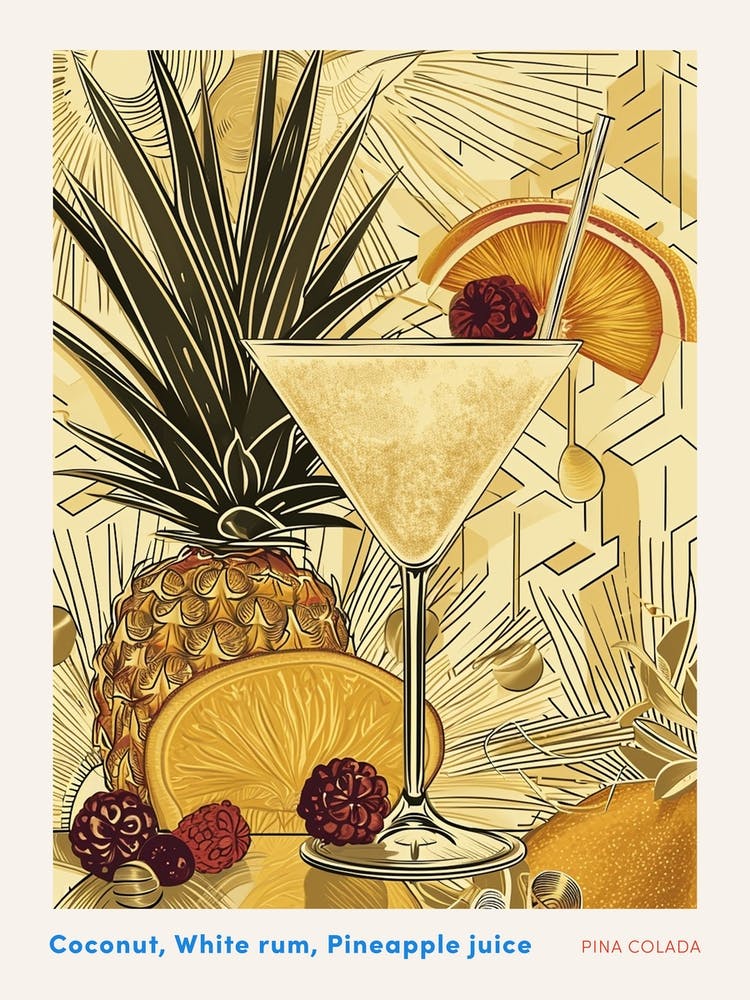Pina Colada Art Deco Poster