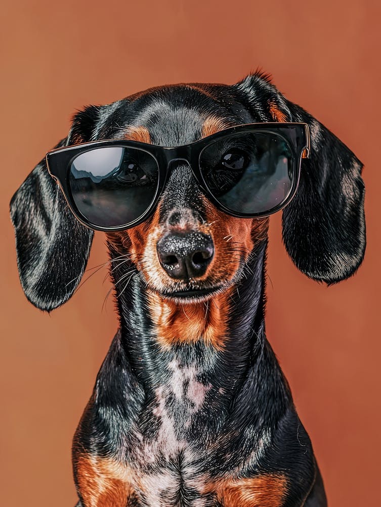Teckel portant des lunettes de soleil. Généré par IA.