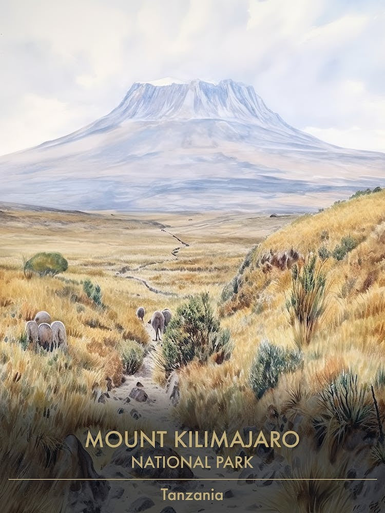 Mount Kilimajaro National Park Tanzania Watercolour 2