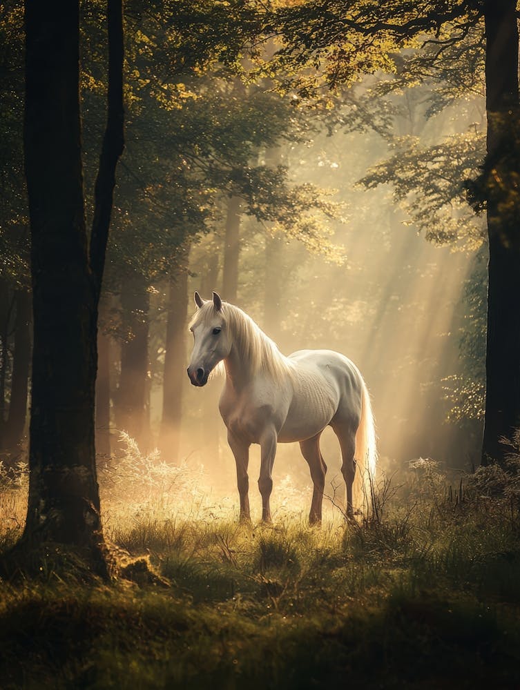 White Horse In The Forest. Generated AI. 6
