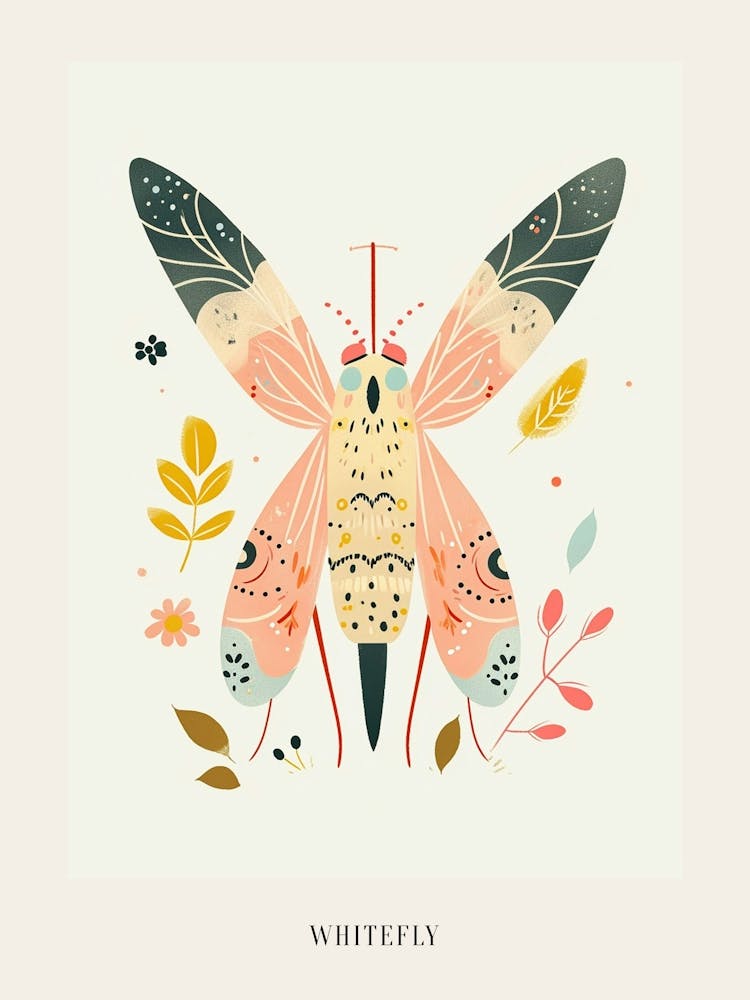 Bunte Insektenillustration Weiße Fliege 17 Poster