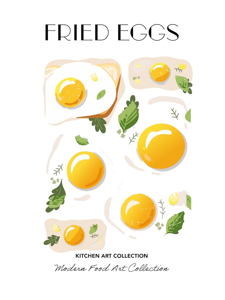Fried Eggs Print Kitchen Art Kitchen Poster Food Art Mid Century Modern