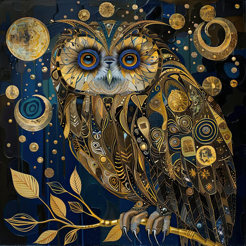 Enigmatic Owl in Style of Gustav Klimt