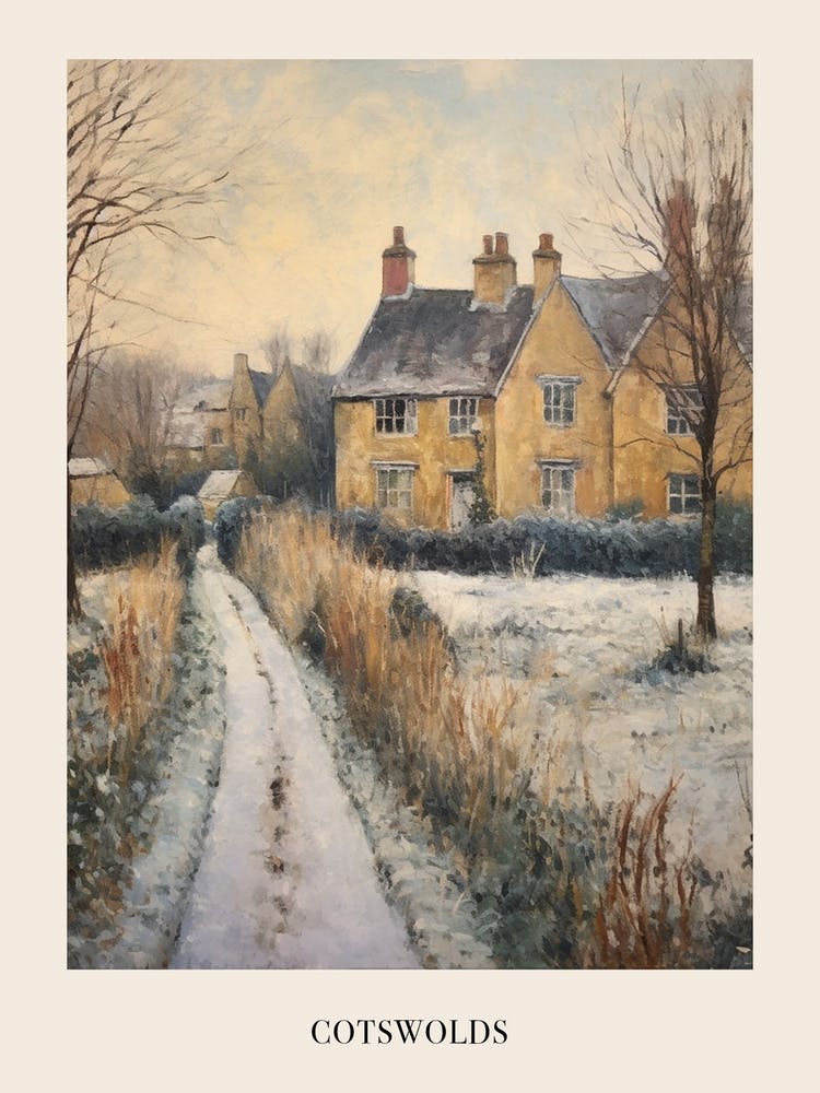 Vintage Winter Painting Poster Cotswolds United Kingdom 3