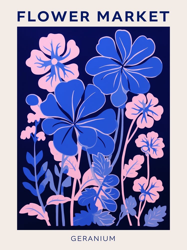 Blue Flower Market Poster Geranium 2