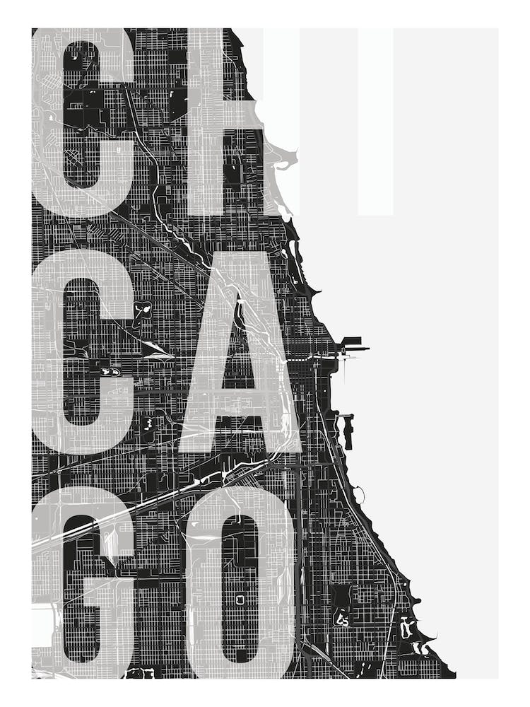 Chicago Monochrome Plan de Rues Superposition de Texte
