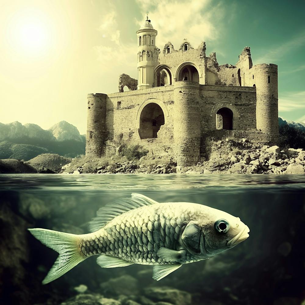 Fish Swims Under A Castle