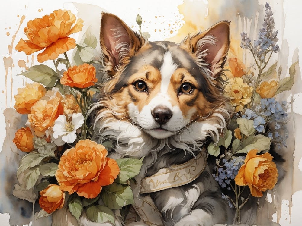 Dog With Flowers 1