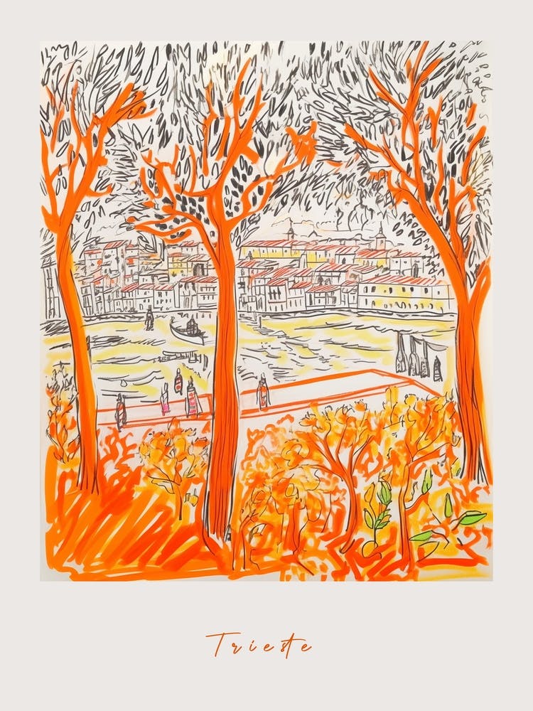 Trieste Italy Orange Drawing Poster
