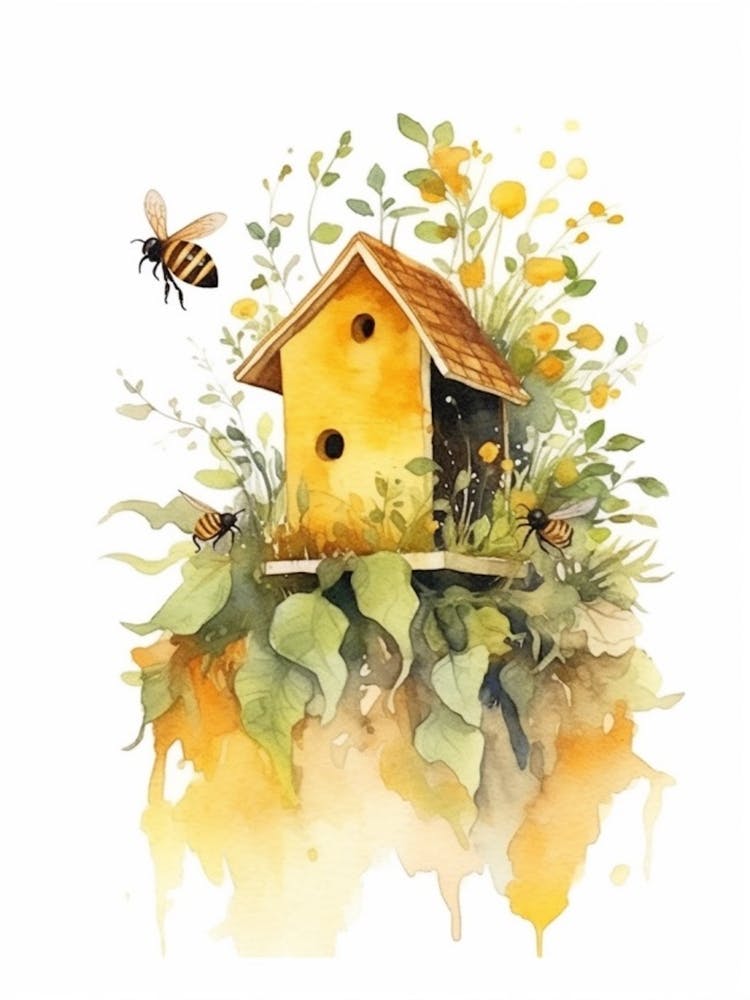 Apiary Bee Beehive Watercolour Illustration 1