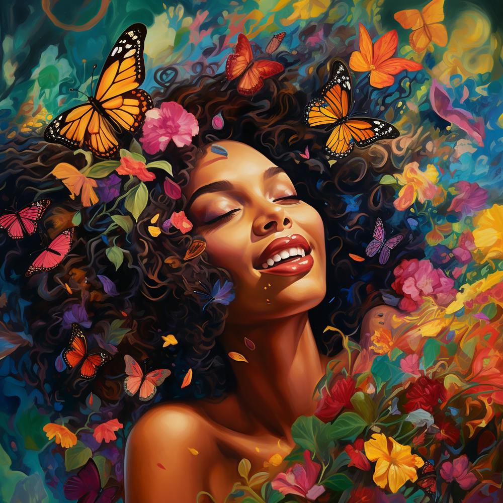 Afro-American Woman With Butterflies 1