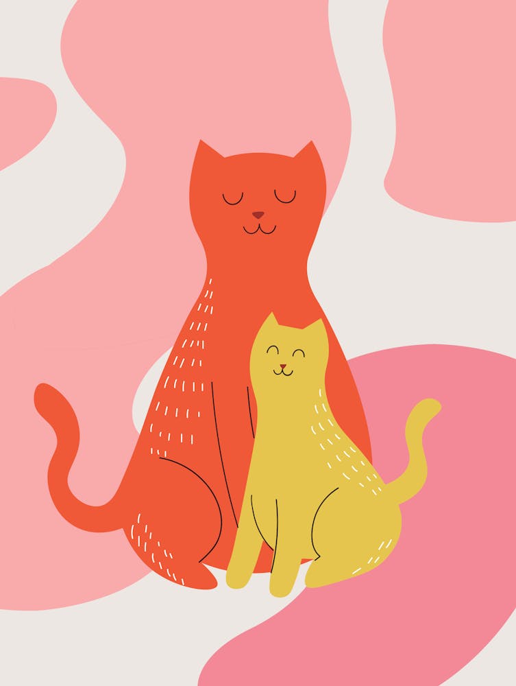 Cat Poster – Minimal Cute Cats Illustration, Colorful Wall Art for Kids Room