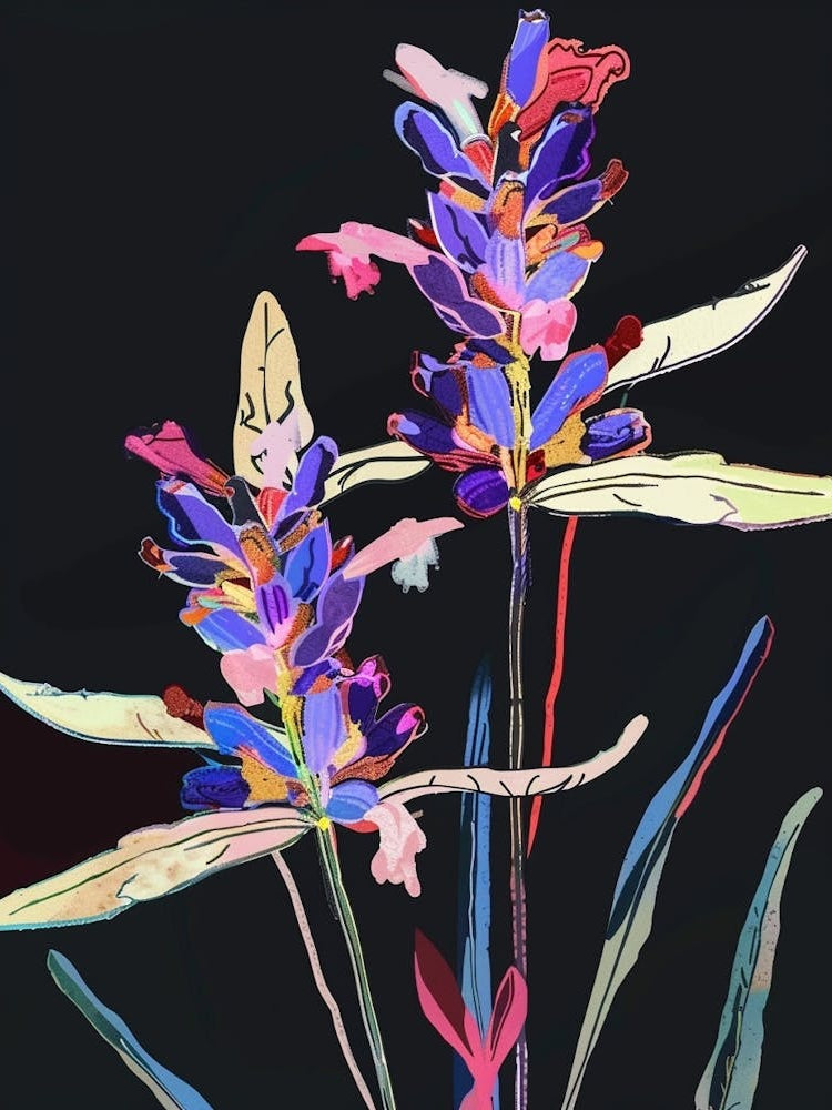 Neon Flowers On Black Lavender 4