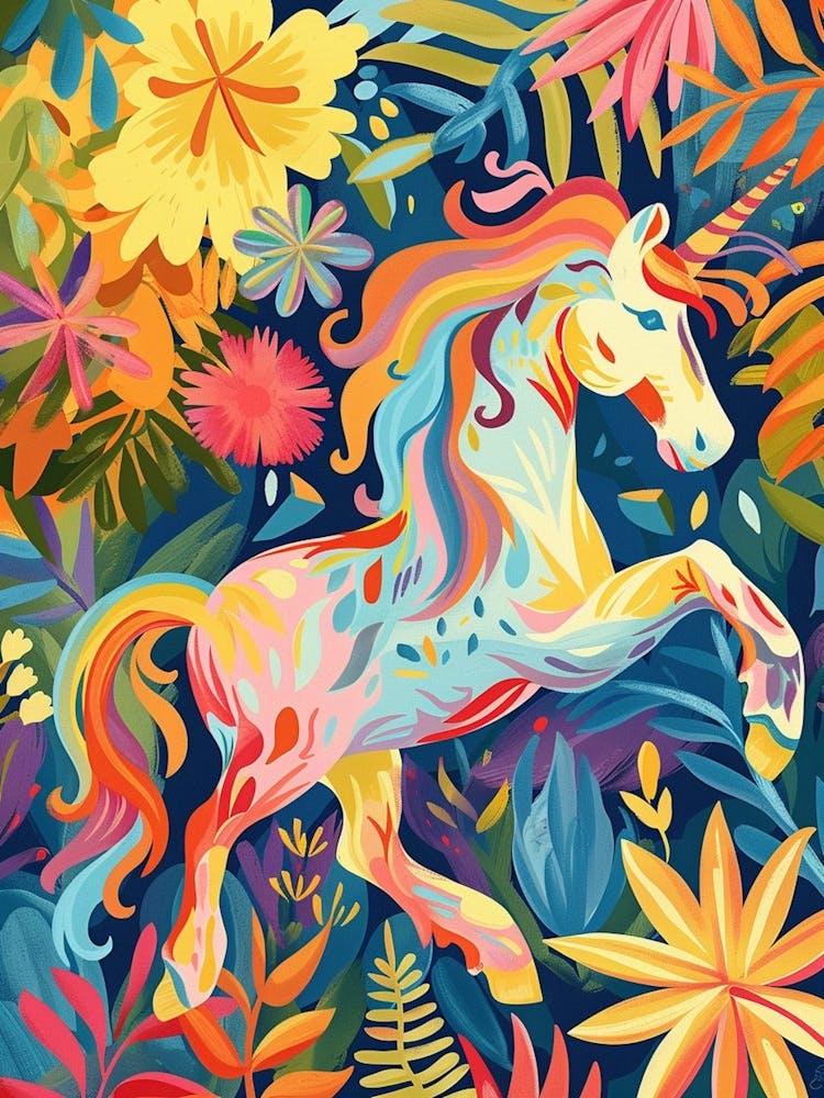 Floral Unicorn Galloping Fauvism Inspired 2