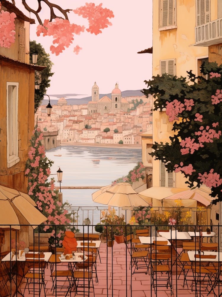 Nice France 1 Vintage Pink Travel Illustration